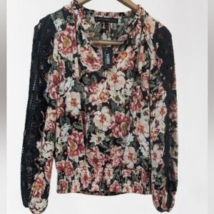 NWT White House Black Market Floral Print Blouse Roses Whimsigoth Romantic